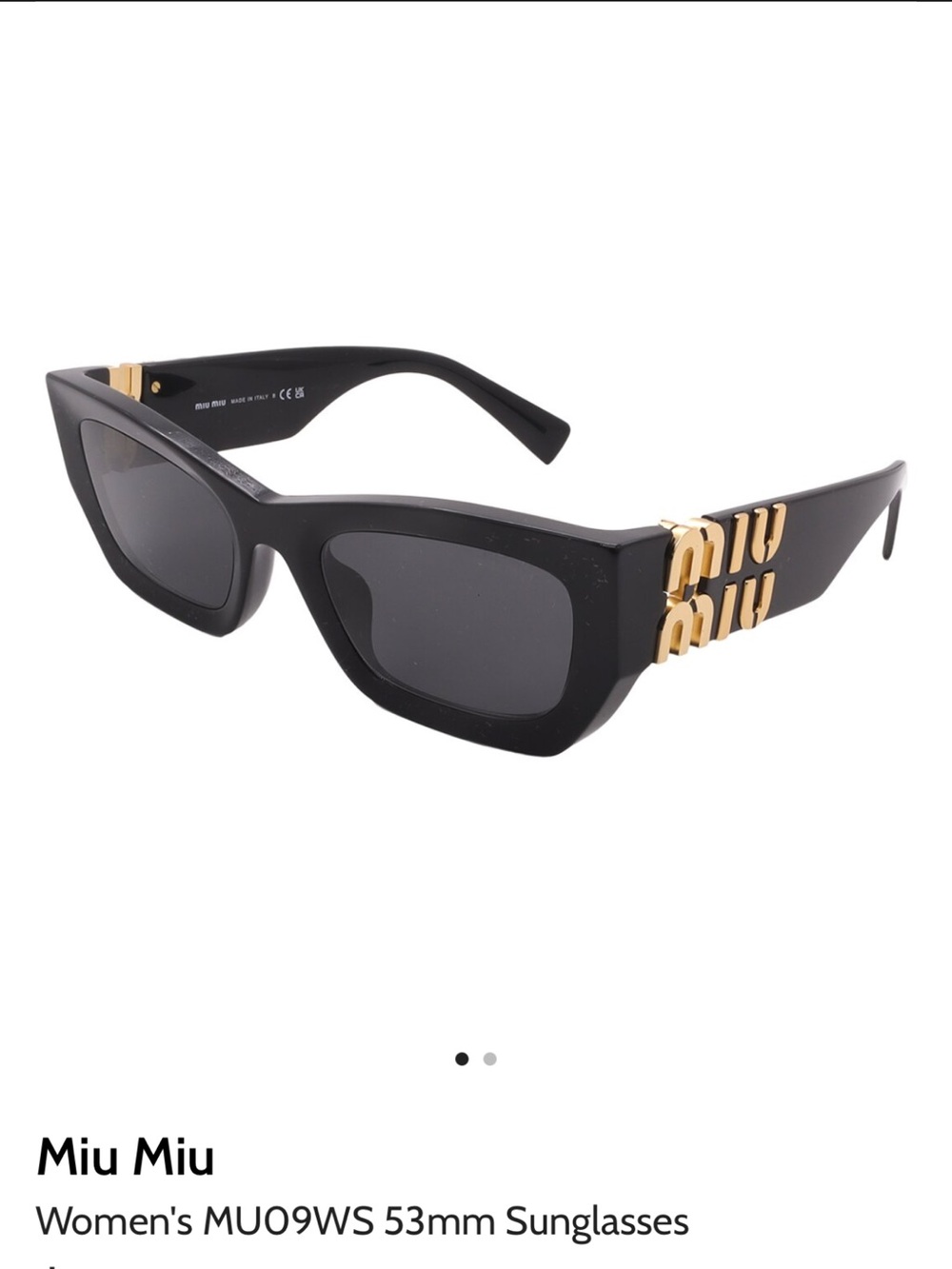Miu Miu Black Cat-Eye Sunglasses with Gold Logo Accents